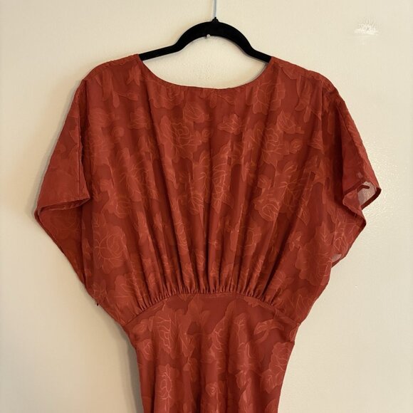 Hutch Anthropologie Women 8 Terracotta Orange Floral Textured Lindy Maxi Dress - Picture 13 of 13